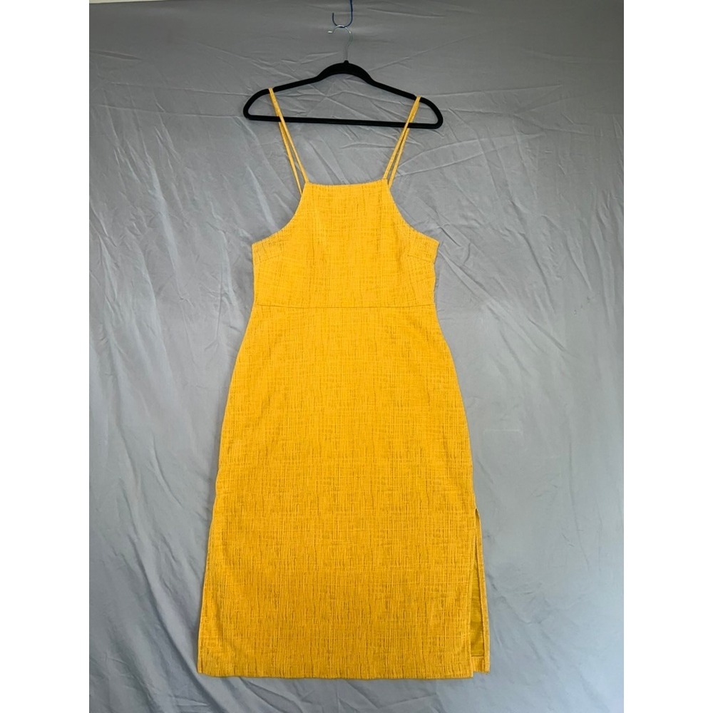 Madewell Mustard Yellow Textured Tie Back Midi Dress AO333 Womens Size Medium - Picture 1 of 6